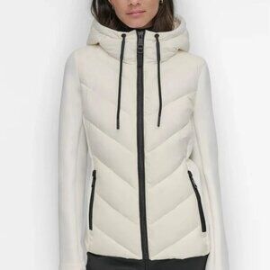 DKNY Ladies Mix Media Scuba Puffer Jacket White  - Size Large